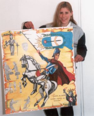 Silvana Encina con su mural sobre San Martn.